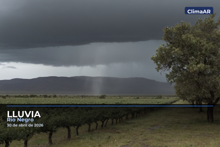 Lluvia en Río Negro: mínimas de 3,6°C y máximas de 10,0°C con viento de 27 km/h este jueves