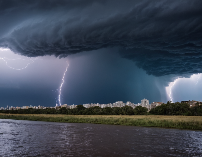 Tormenta de Santa Rosa sobre el Rio de la Plata y Buenos Aires con rayos